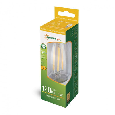 Lampadina a candelabro a LED Spectrum E14 1W 4000K bianco neutro, 120 lumen, angolo di emissione di 300°, CRI 80, durata di 17.000 ore