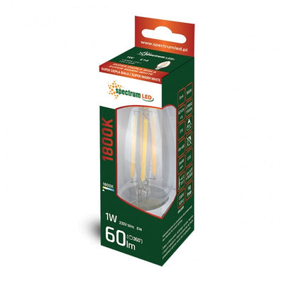 Spectrum LED candle lamp E14 230V 1W 1800K, 60 lumens, 300° light beam, IP20, non-dimmable, warm white light